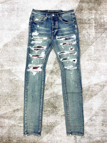 1:1 quality version Multiple Knife Cut cashew Flower Patch Slim jeans