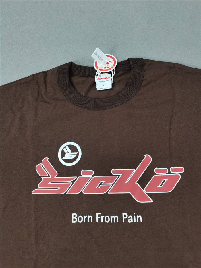 1:1 quality version Sicko.1993 red letters logo tee brown