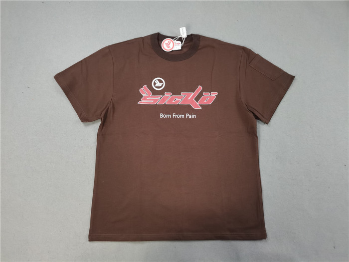 1:1 quality version Sicko.1993 red letters logo tee brown