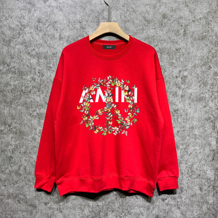 Colorful butterfly wreath letter print round neck sweatshirt