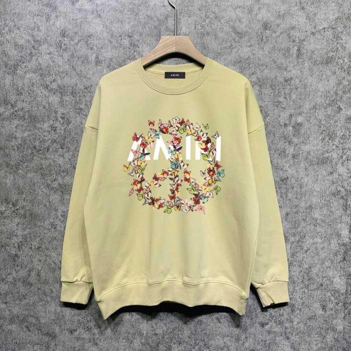 Colorful butterfly wreath letter print round neck sweater