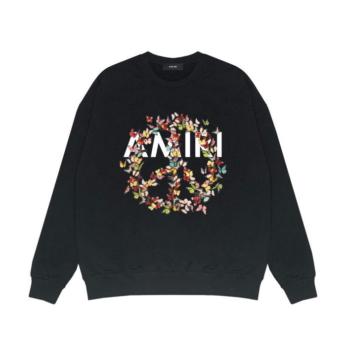 Colorful butterfly wreath letter print round neck sweatshirt