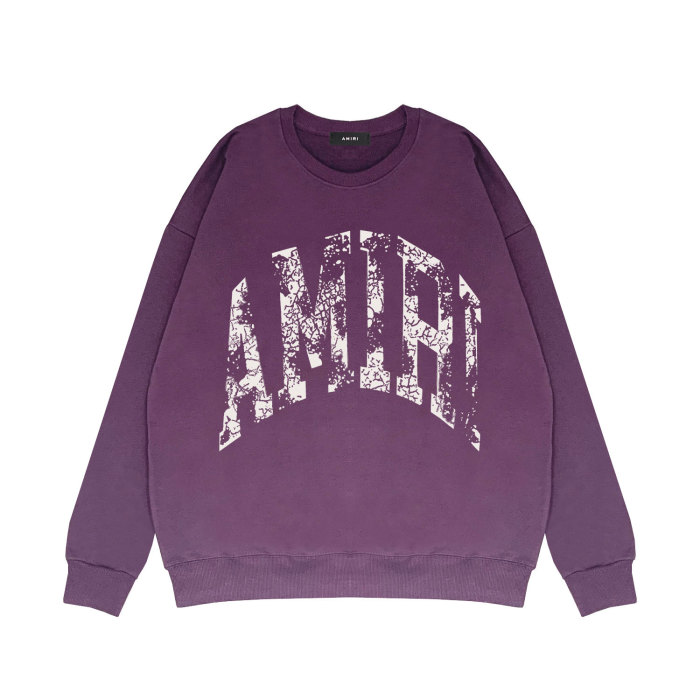 Mottled hollow letter print round neck sweater