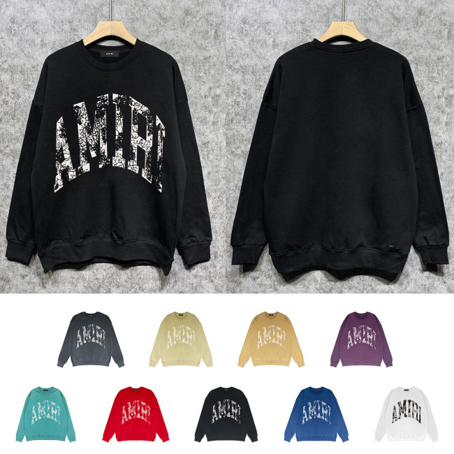 Mottled hollow letter print round neck sweater