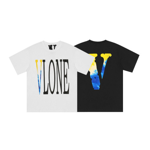 Yellow and blue tie-dye V short sleeve