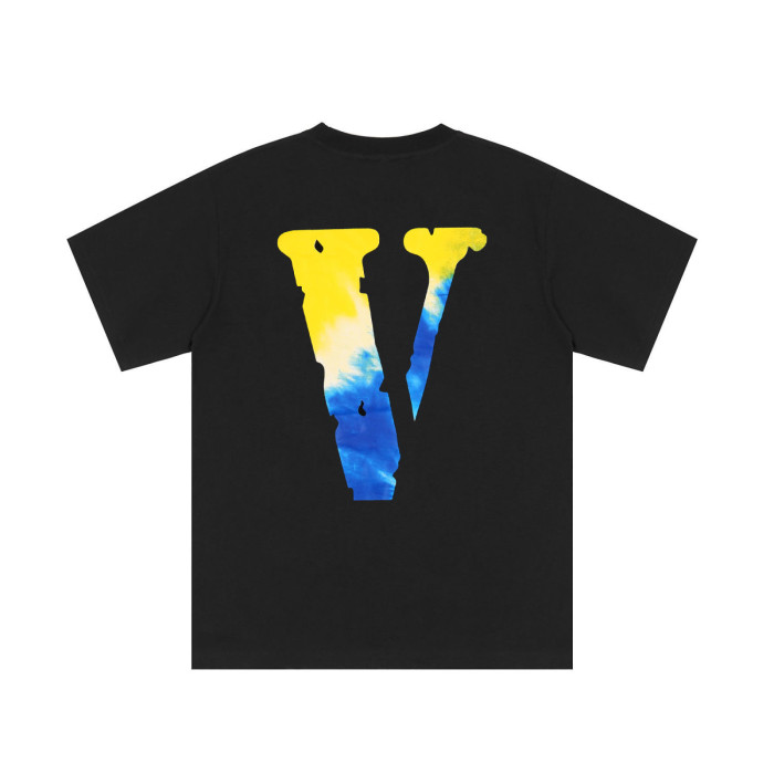 Yellow and blue tie-dye V short sleeve