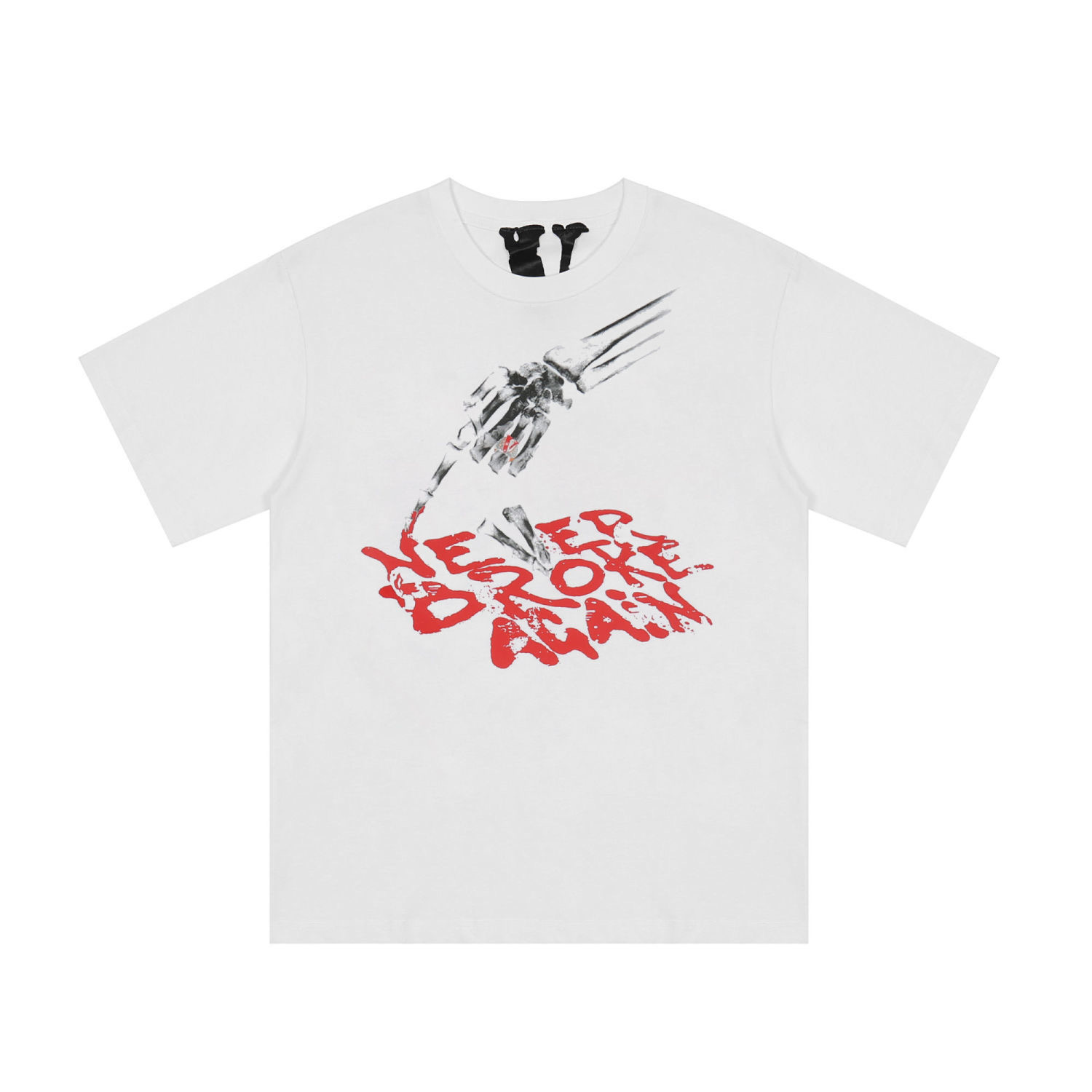 vlone x never brokr again bones tee