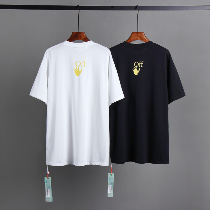 [oversized version]1:1 quality version Black and White Oil Painting Yellow Letter Print tee