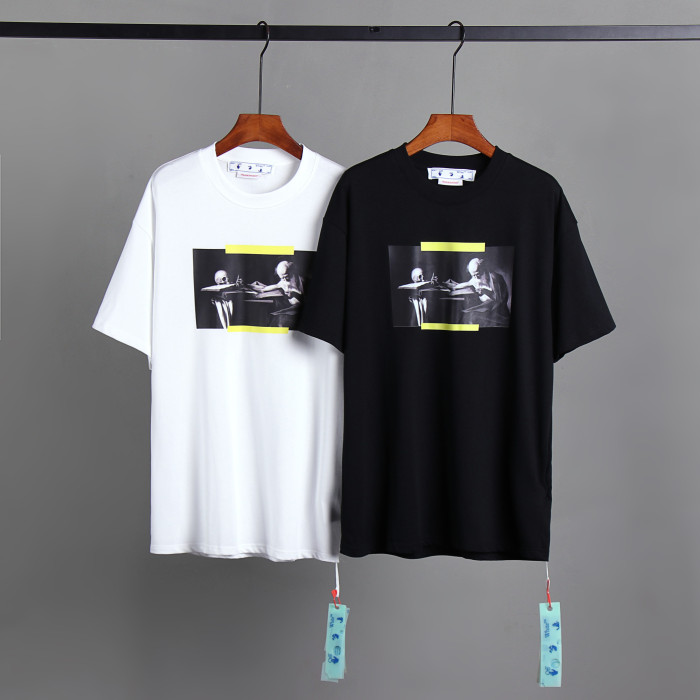 [oversized version]1:1 quality version Black and White Oil Painting Yellow Letter Print tee