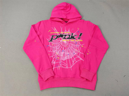 Young Thug Sp5der-Pink hoodie with white dots and black letters