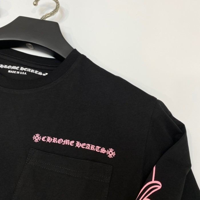 1:1 quality version Pink Lettering Banner Vine Cross Long Sleeve T-shirt Black