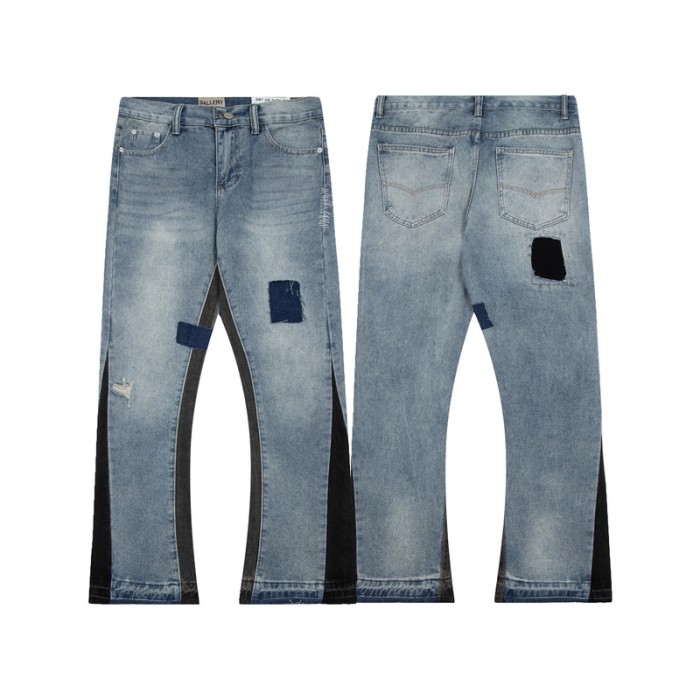 Dark blue patch flared jeans