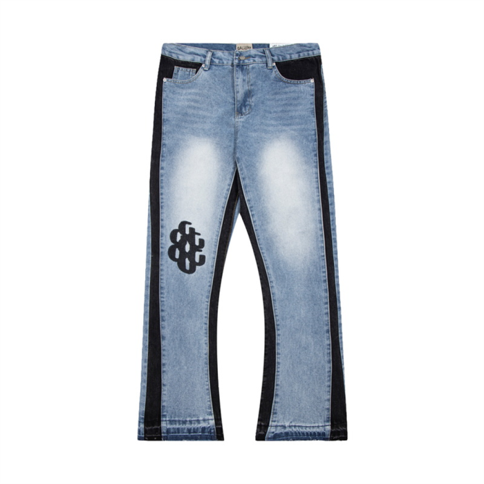 Knee Embroidered logo side striped flared jeans 2 colors