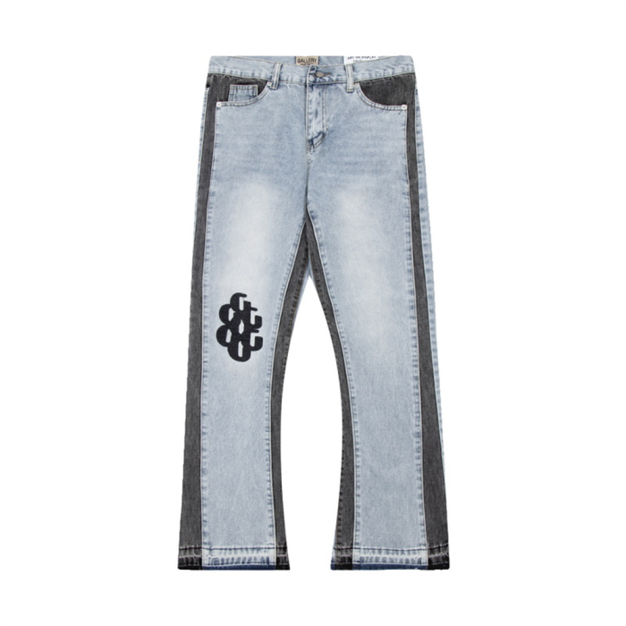 Knee Embroidered logo side striped flared jeans 2 colors