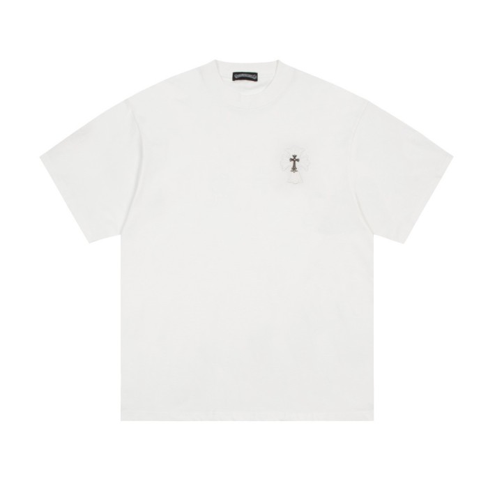 1:1 quality version Leather embroidery openwork cross tee