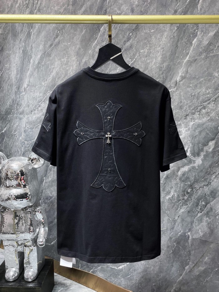 1:1 quality version Large leather embroidered cross tee