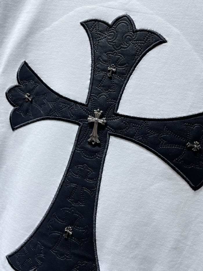 1:1 quality version Large leather embroidered cross tee