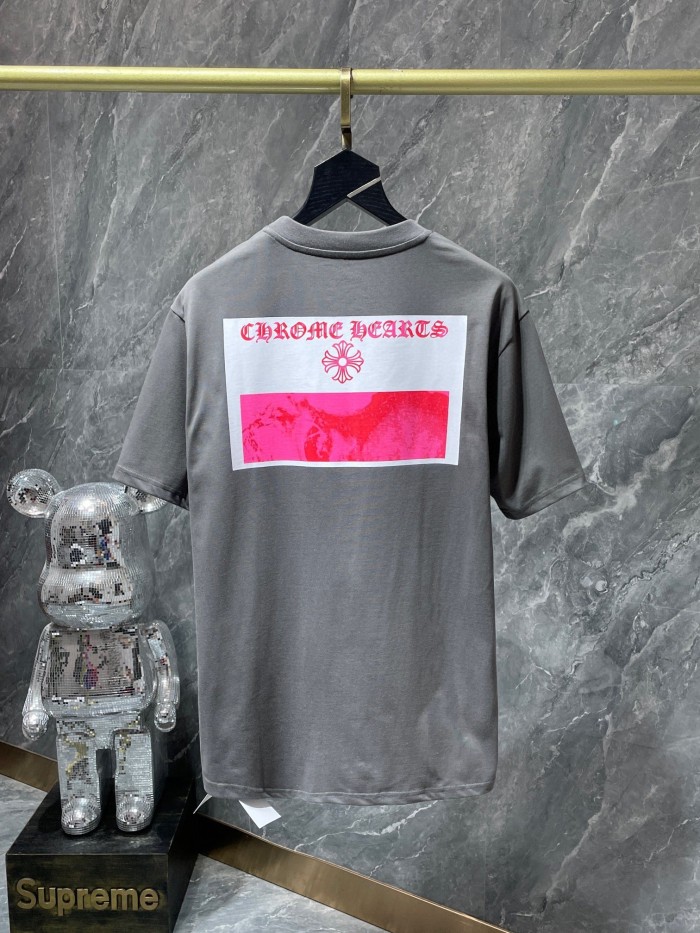 1:1 quality version Back pink banner tee gray