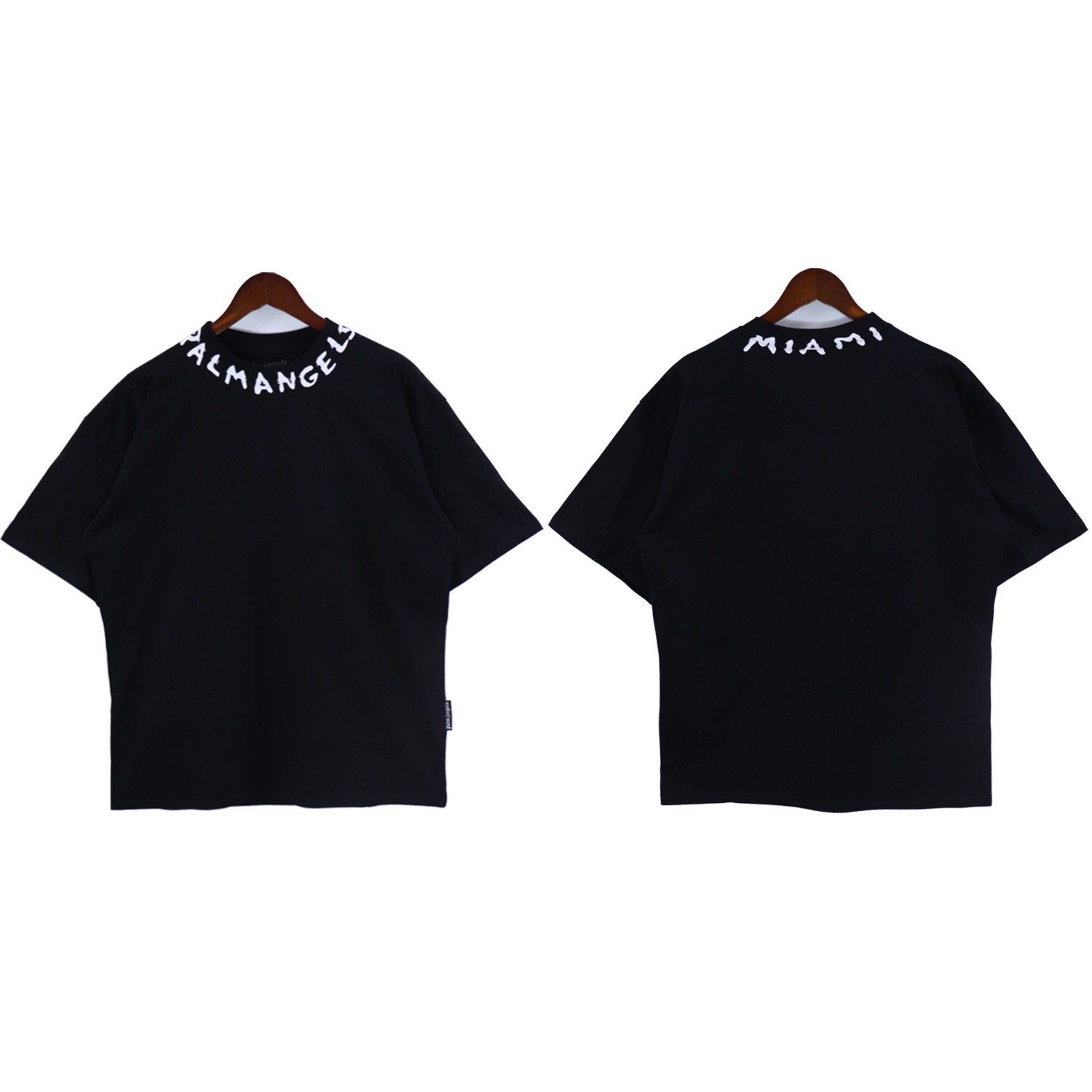 neckline straw body letters solid color t-shirt