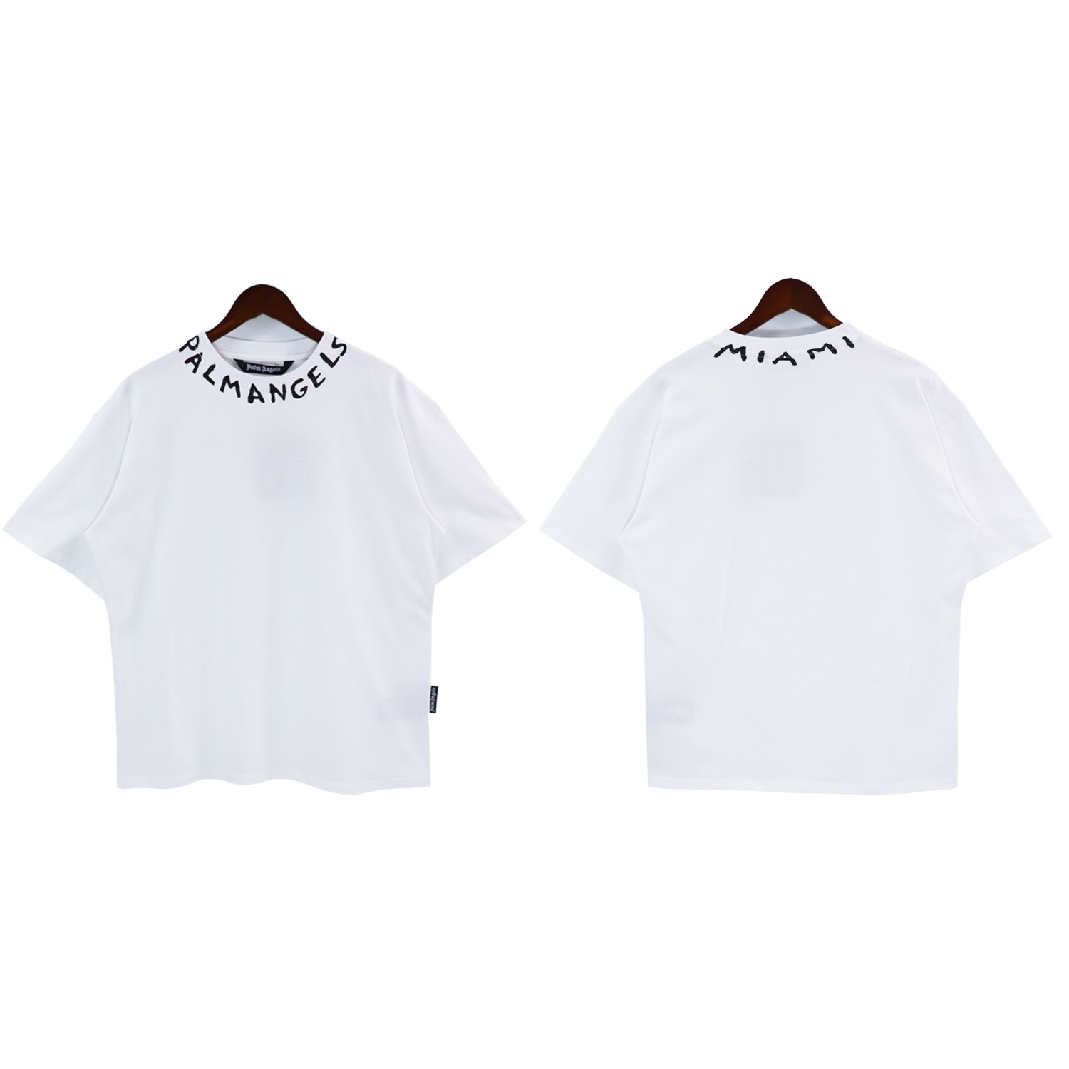 neckline straw body letters solid color t-shirt