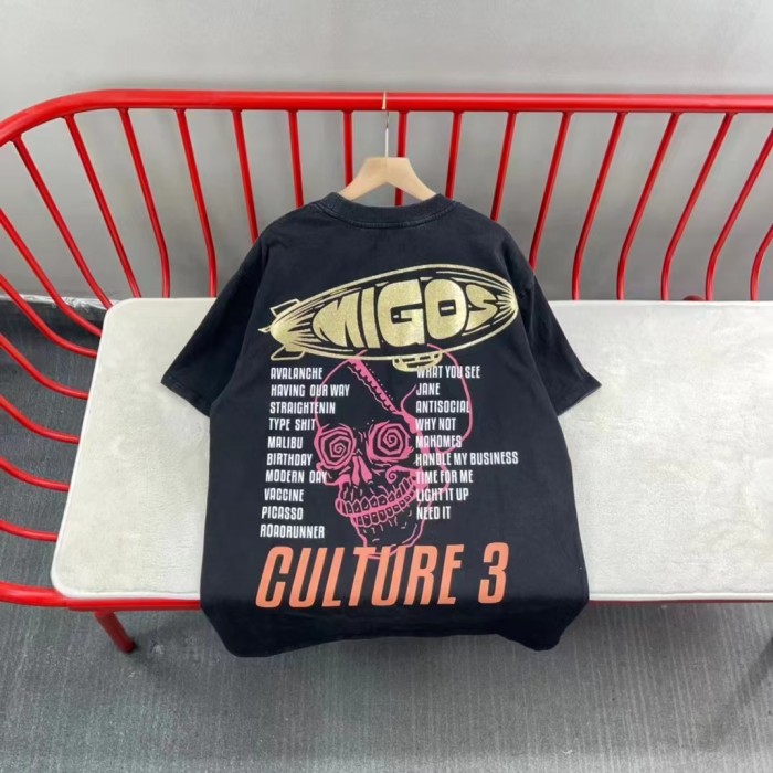 1:1 quality version Skull head multi-letter print washed tee 2 colors