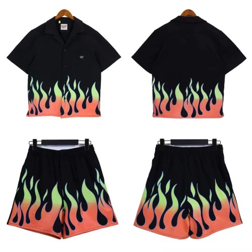 Flame print short-sleeved shirt shorts
