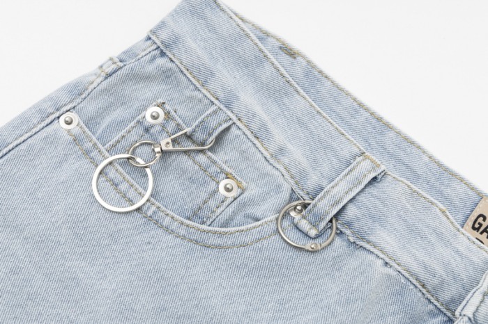 Retro zipper ripped jeans