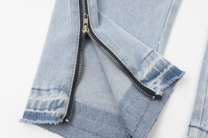 Retro zipper ripped jeans