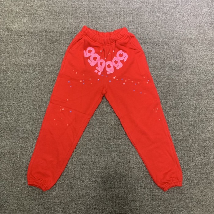 555 red spider web print children's hoodie pants set red