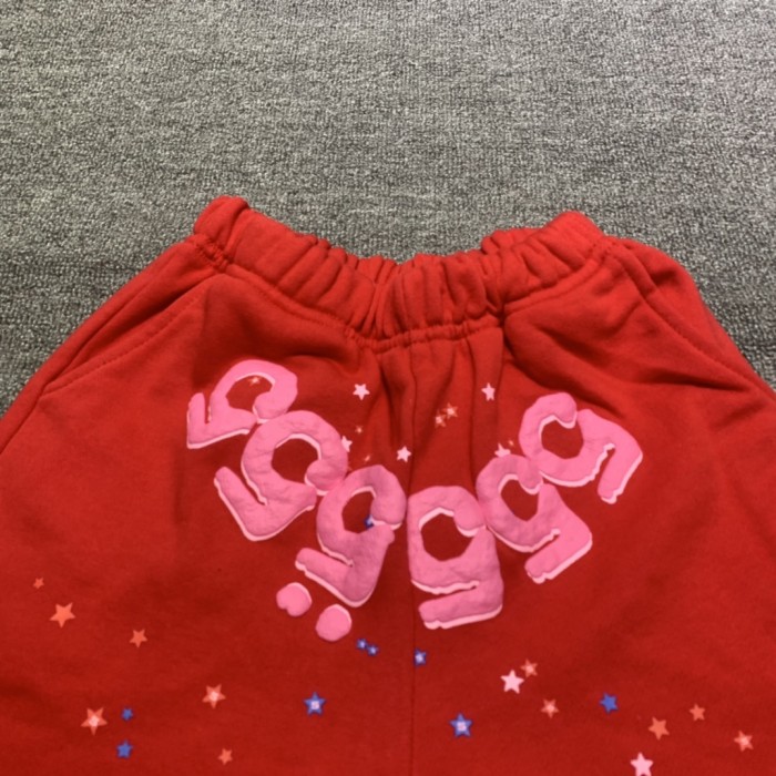 555 red spider web print children's hoodie pants set red