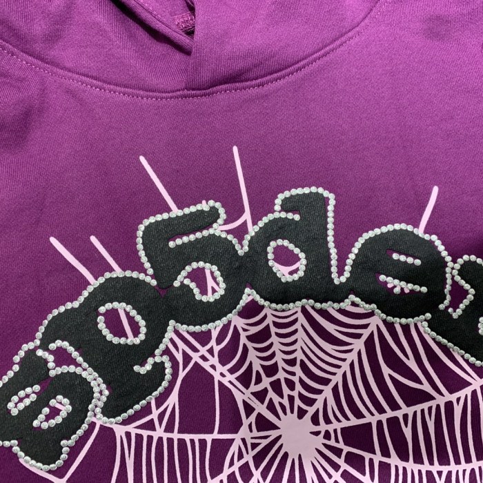 Three-dimensional foam letters spider web hoodie purple