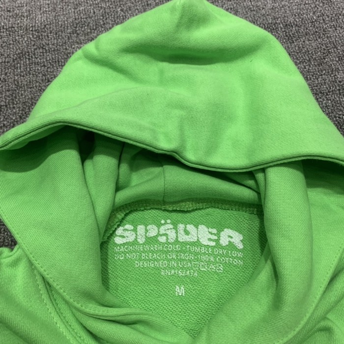 Flocked letters spider web print children's hoodie pants set green