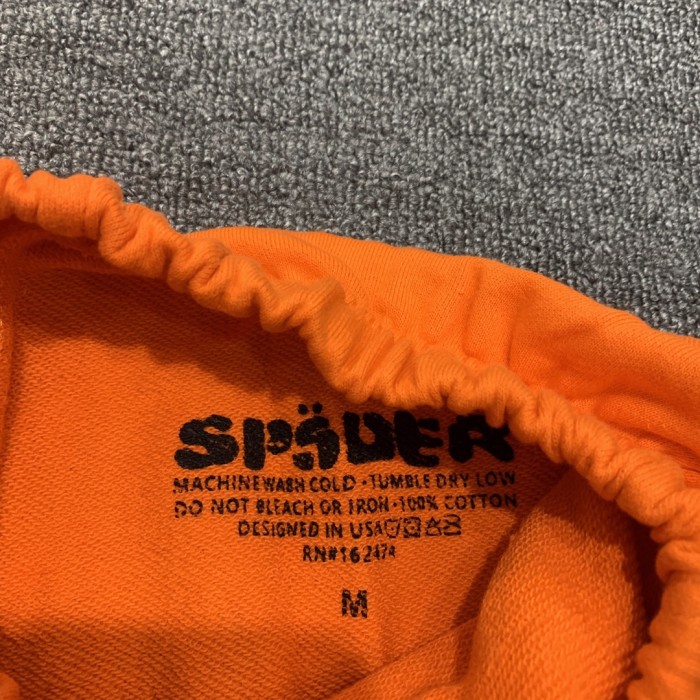 Flocked letters spider web print children's hoodie pants set orange