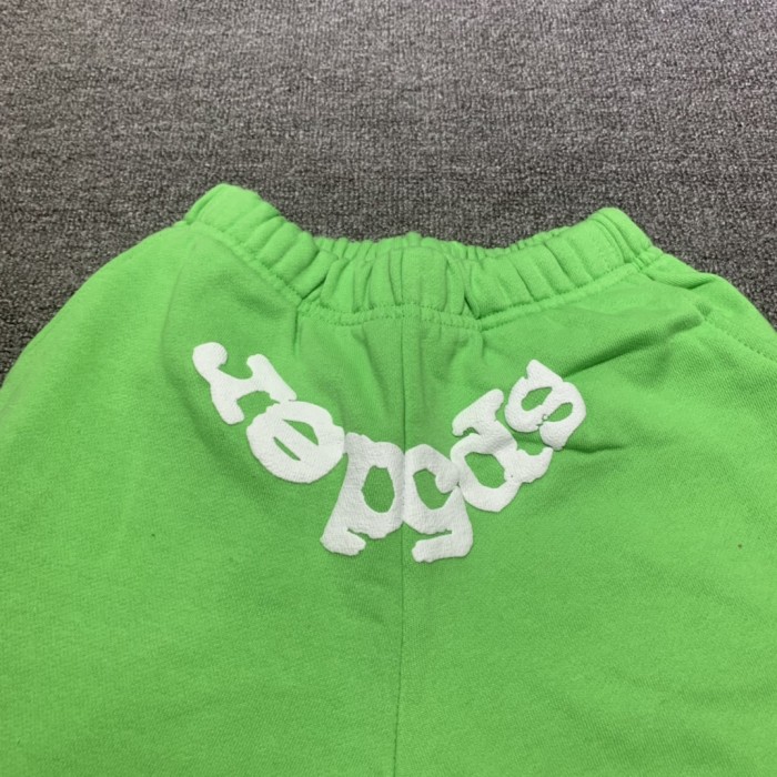 Flocked letters spider web print children's hoodie pants set green