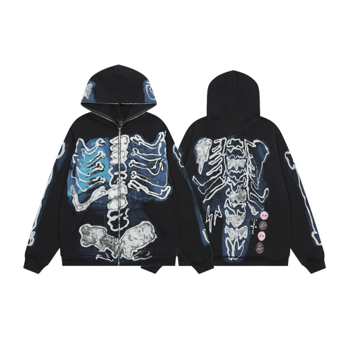 Skull pattern print zipper sweatshirt hoodie