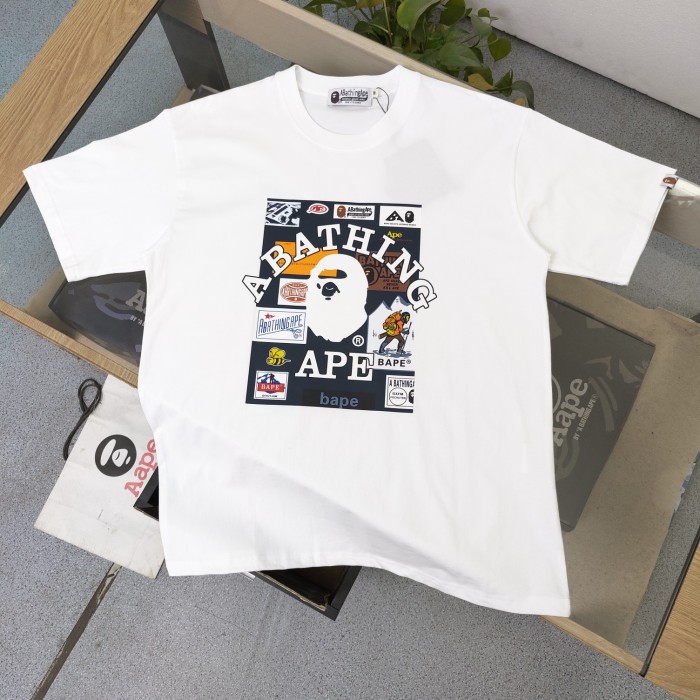 1:1 quality version Ape head logo letter printed tee 2 colors
