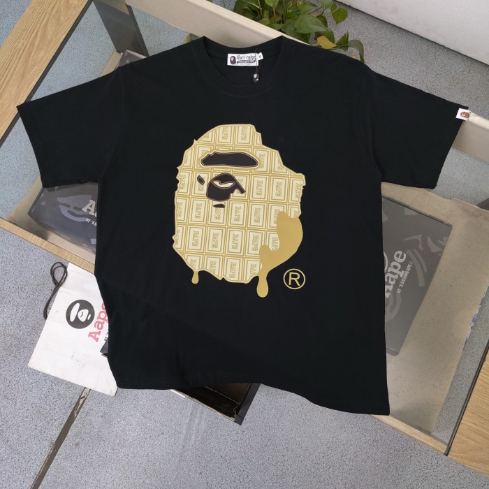 1:1 quality version Ape head chocolate melting pattern printed tee 2 colors