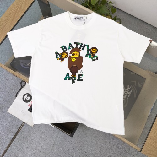 1:1 quality version Ape small monkey infrared heat sensation letter print couples tee 2 colors