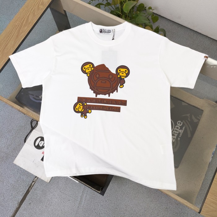 1:1 quality version Little monkey chocolate print cotton T-shirt 2 colors