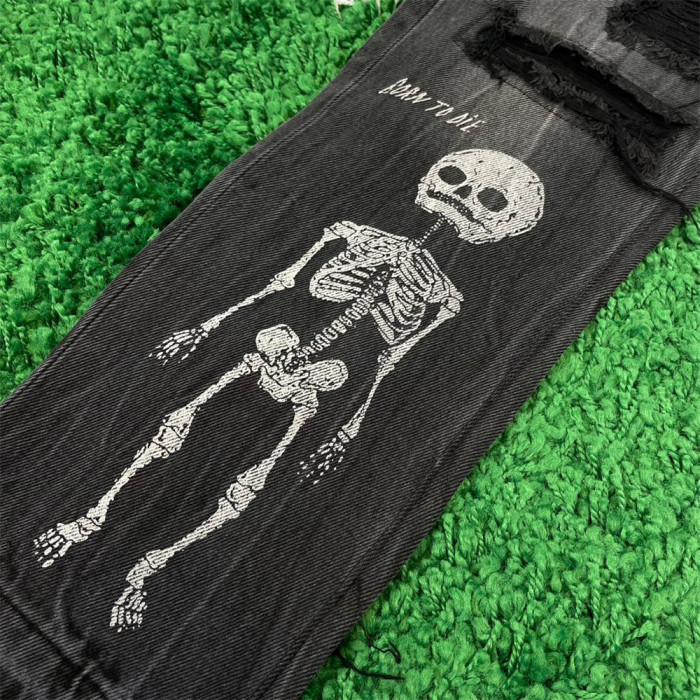 Hand-painted little skeleton jeans