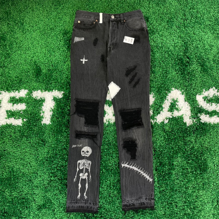 Hand-painted little skeleton jeans