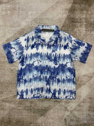 1:1 quality version Blue and white tie-dye silk short sleeve & shorts set