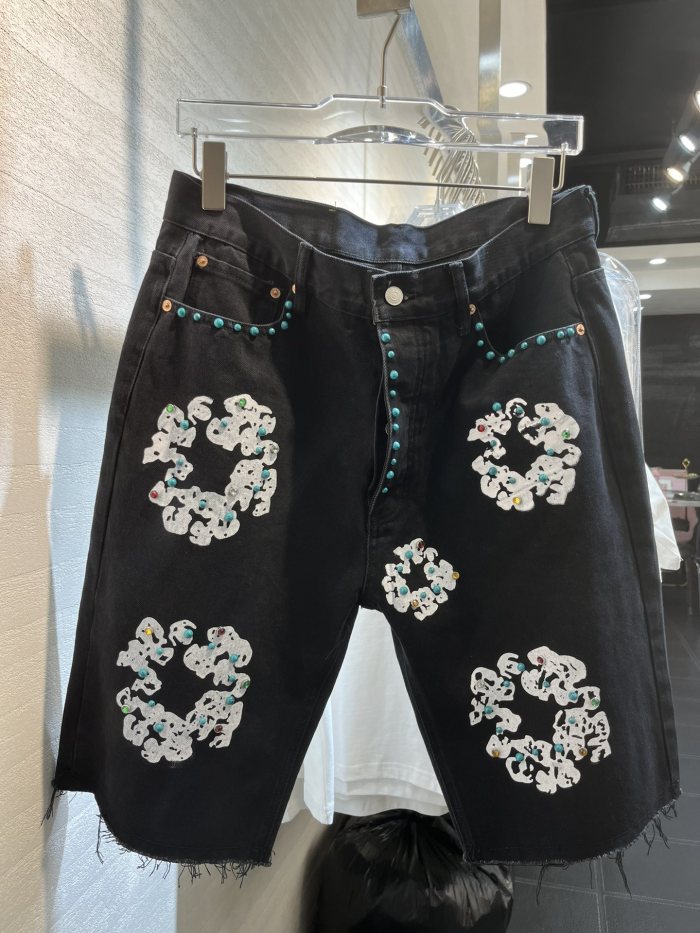 1:1 quality version Gemstone inlaid cotton denim five-piece pants 2 colors