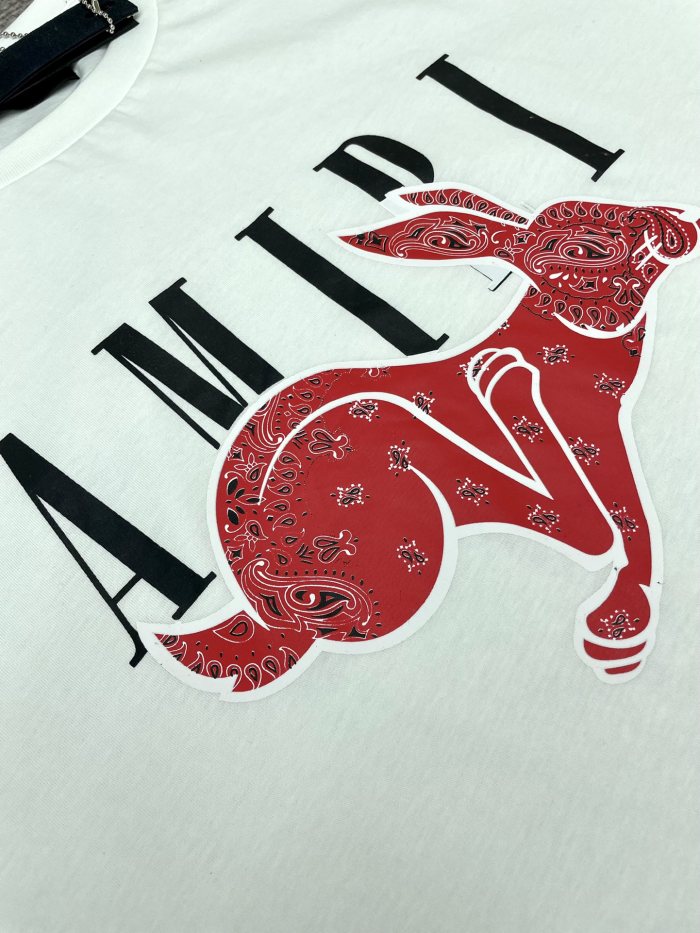 1:1 quality version Running red hare print short sleeve tee