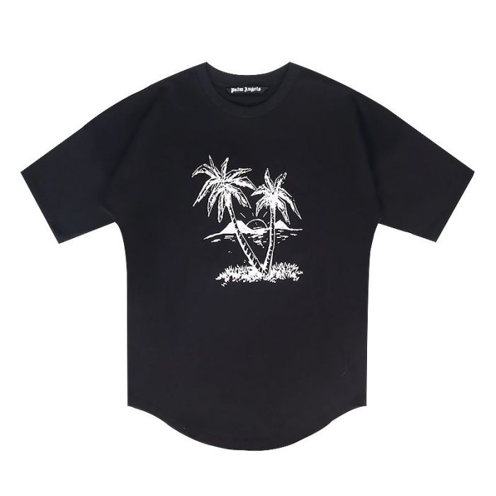 US 49.90 Simple coconut tree letters couple short sleeve tee 2