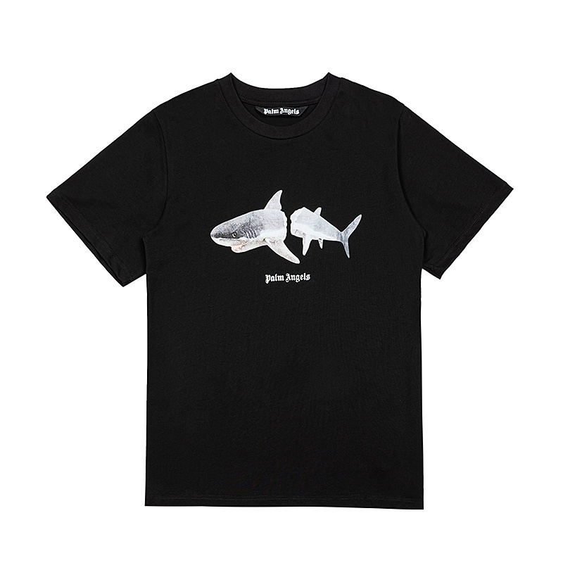 shark broken tail back letter print t- shirt 5 colors