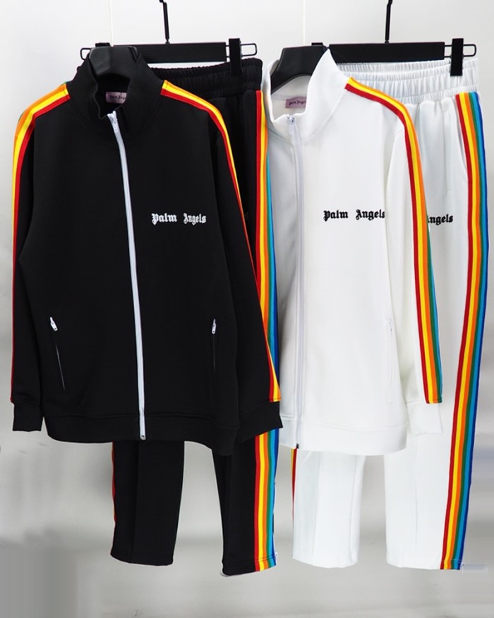 Rainbow stripe tracksuit sport pants black & white