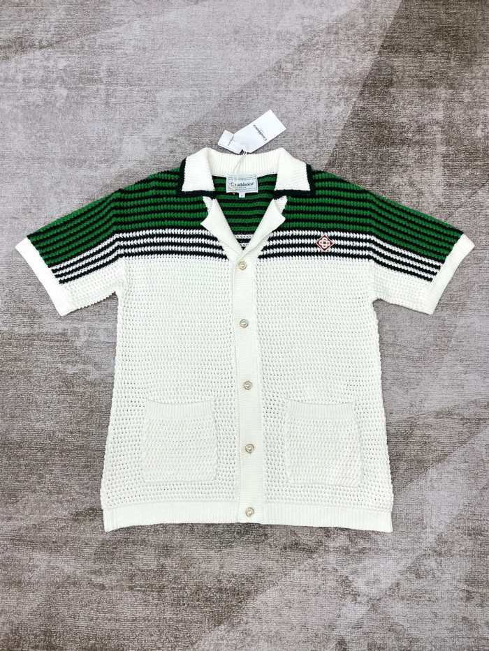 1:1 quality version Green And White Striped Short Sleeve Shirt