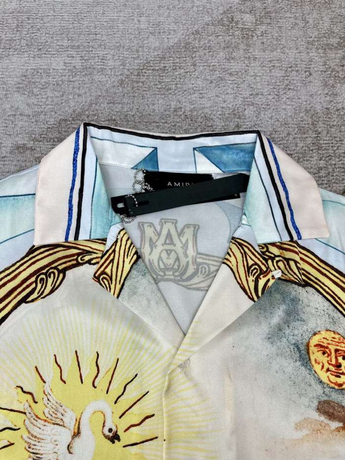 1:1 quality version Peacock and Swan Silk Print Short Sleeve Shirt