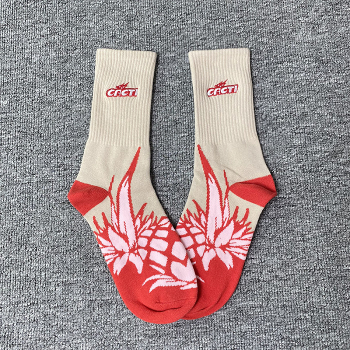 [buy more save more] Pineapple Cashew Flower Athletic Mid-Calf Socks